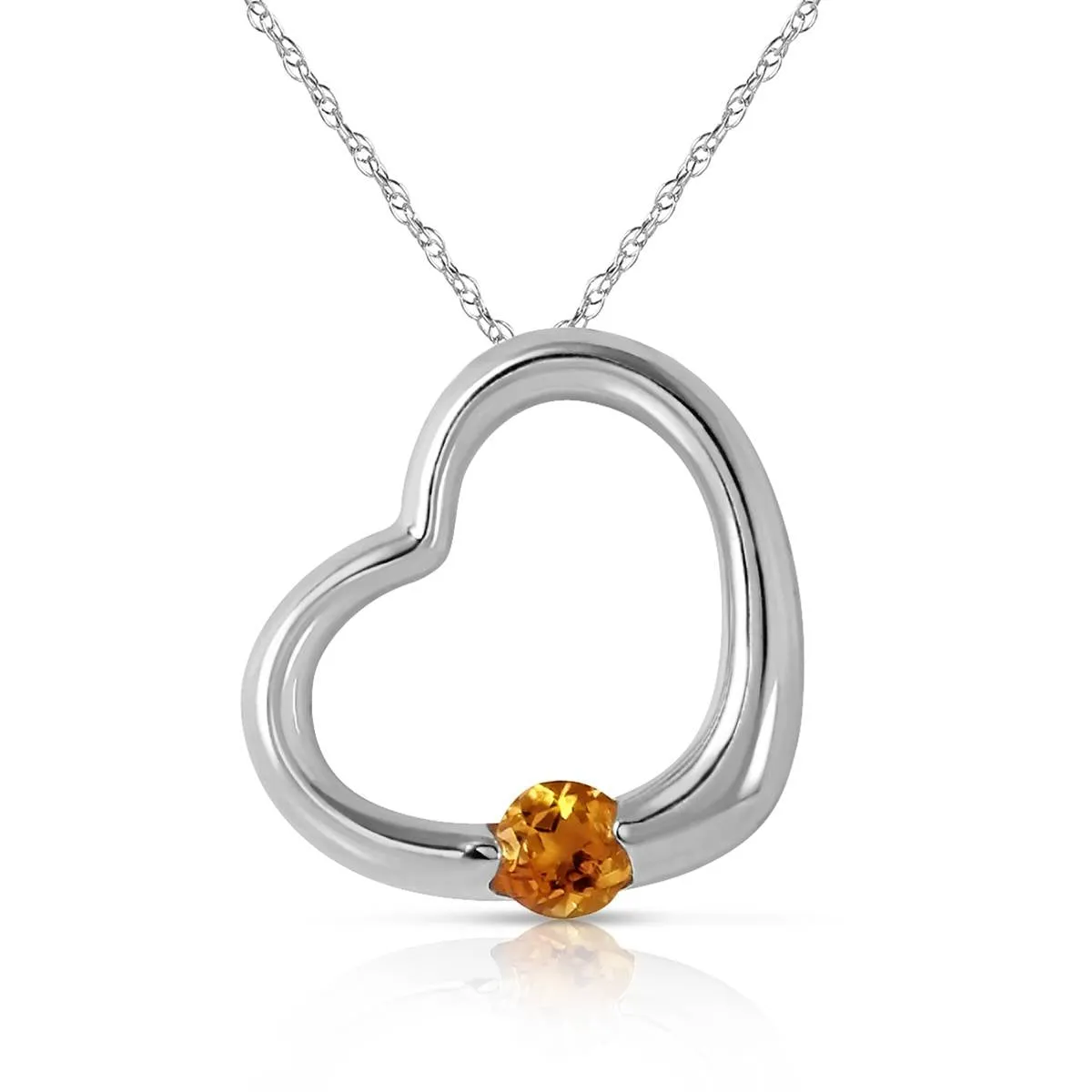 14K Solid White Gold Heart Necklace w/ Natural Citrine