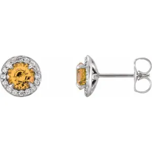 14K White 4 mm Natural Citrine & 1/10 CTW Natural Diamond Earrings