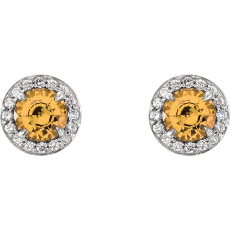 14K White 4 mm Natural Citrine & 1/10 CTW Natural Diamond Earrings