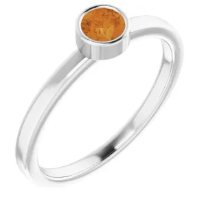 14K White 4 mm Natural Citrine Ring