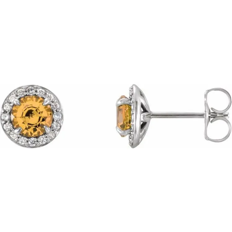 14K White 5 mm Natural Citrine & 1/8 CTW Natural Diamond Earrings