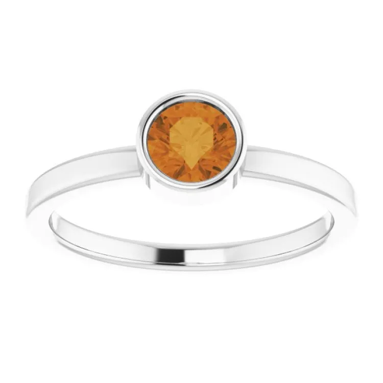 14K White 5 mm Natural Citrine Ring