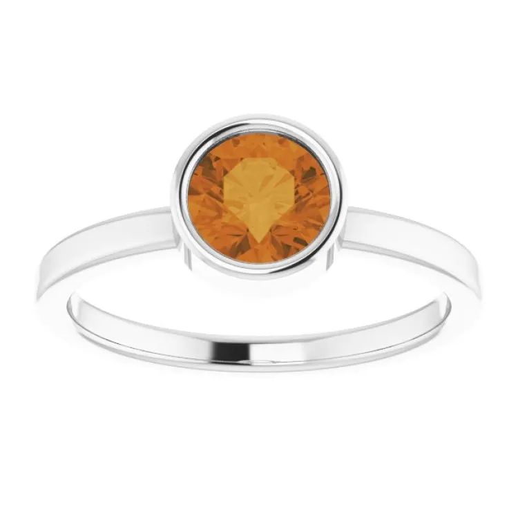 14K White 6 mm Natural Citrine Ring