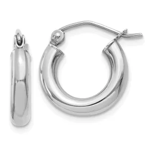 14k White Gold 3MM Lightweight Round Hoop Earrings