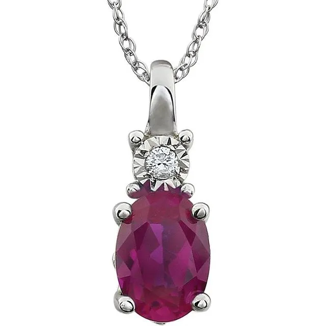 14k White Gold Oval Gemstone & .02 CTW Diamond 18" Necklace