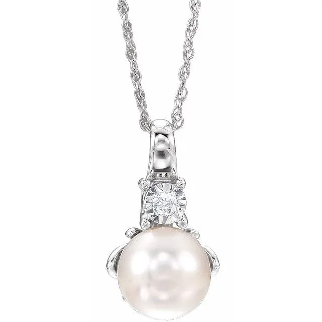 14k White Gold Oval Gemstone & .02 CTW Diamond 18" Necklace