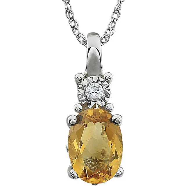 14k White Gold Oval Gemstone & .02 CTW Diamond 18" Necklace