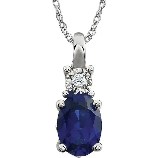 14k White Gold Oval Gemstone & .02 CTW Diamond 18" Necklace