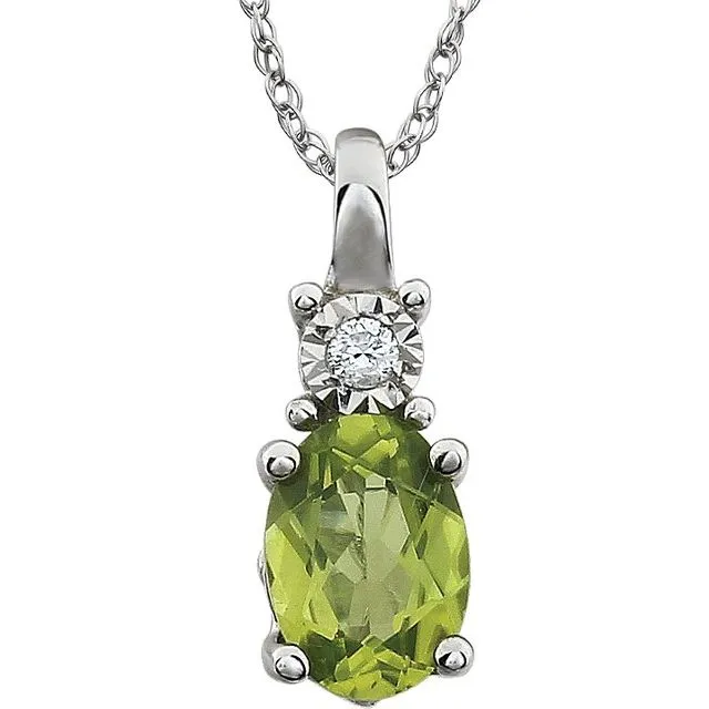 14k White Gold Oval Gemstone & .02 CTW Diamond 18" Necklace