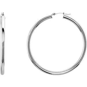 14K White Tube 48 mm Hoop Earrings