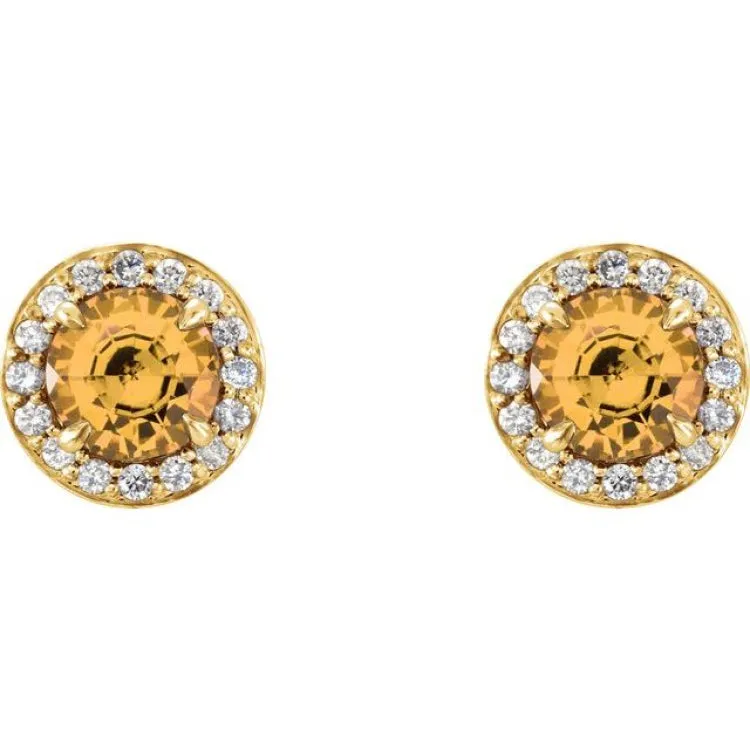 14K Yellow 5 mm Natural Citrine & 1/8 CTW Natural Diamond Earrings