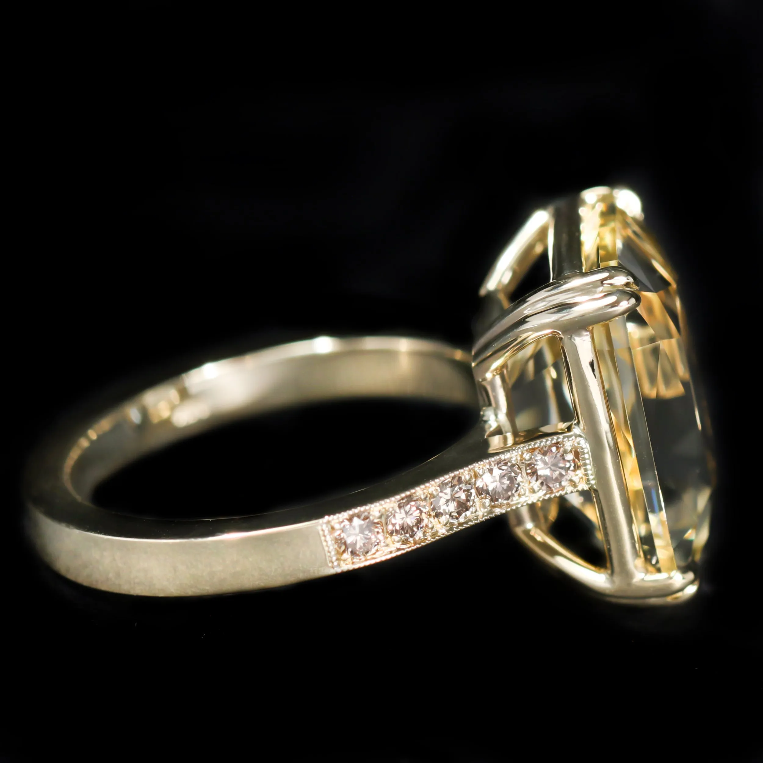 14K Yellow Gold 8.09 Carat Citrine and Diamond Ring