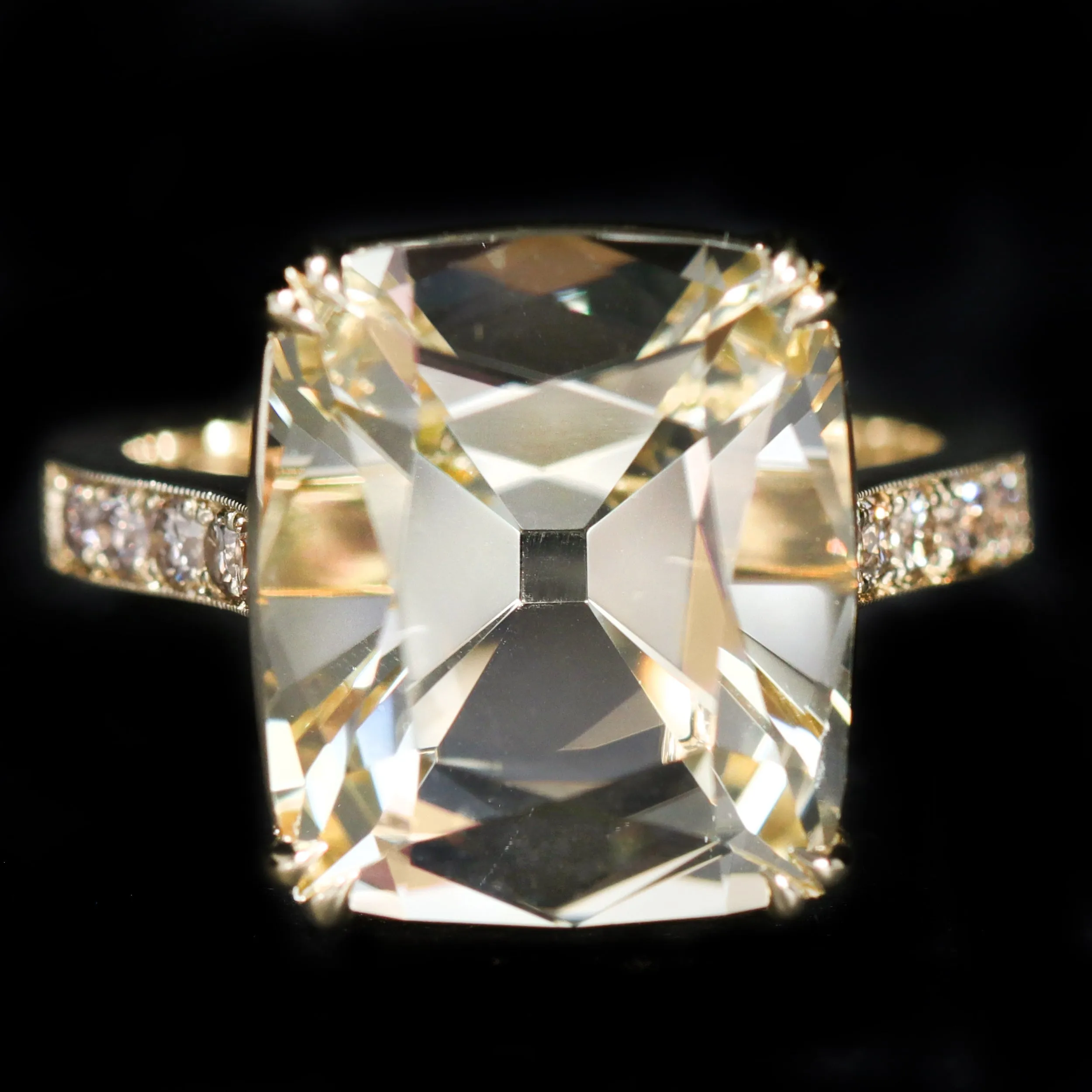 14K Yellow Gold 8.09 Carat Citrine and Diamond Ring