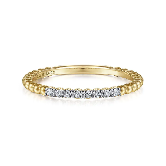 14K Yellow Gold Bujukan Bead and Diamond Stackable Ring