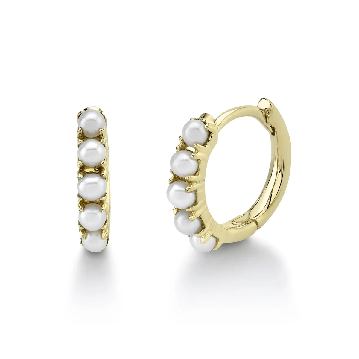 14K Yellow Gold Cultured Pearl Huggie Earrings