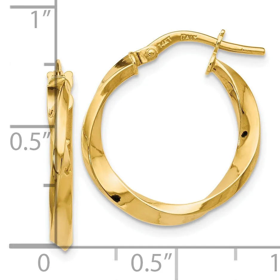 14k Yellow Gold Polished Twisted Hoop Earrings