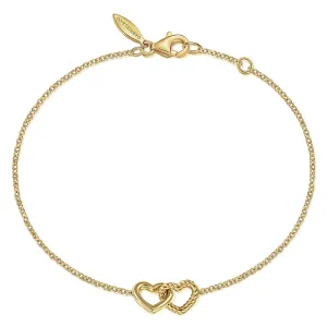 14K Yellow Gold Rope Entwined Hearts Chain Bracelet