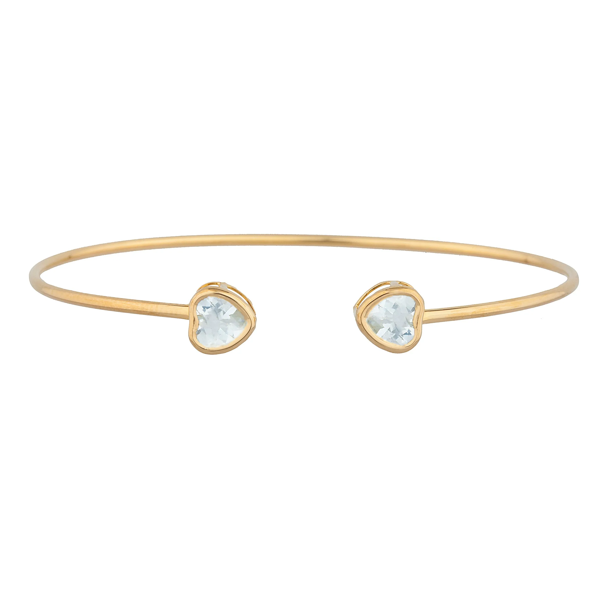 14Kt Gold Aquamarine Heart Bezel Bangle Bracelet