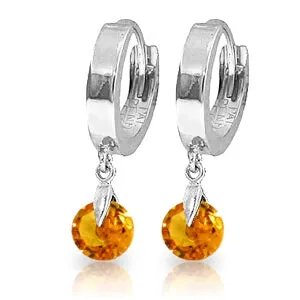 1.6 Carat 14K Solid White Gold Hoop Earrings Natural Citrine