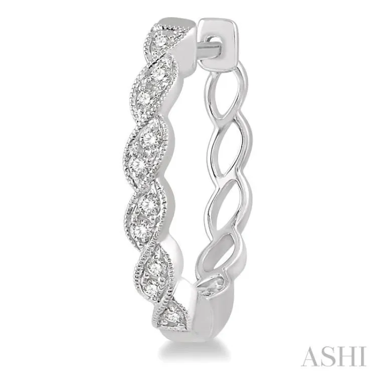 1/6 Ctw Braided Pattern Round Cut Diamond Hoop Earrings in 10K White Gold