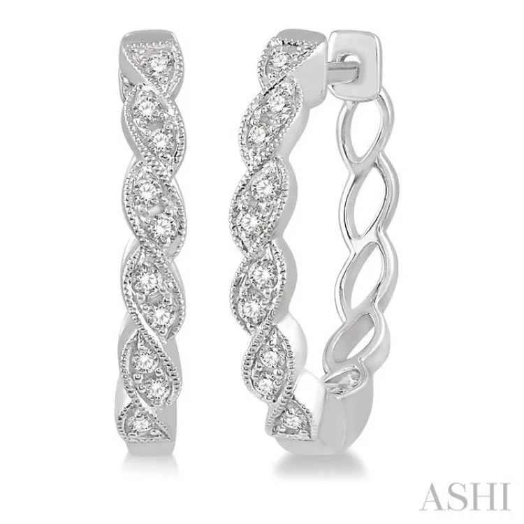 1/6 Ctw Braided Pattern Round Cut Diamond Hoop Earrings in 10K White Gold