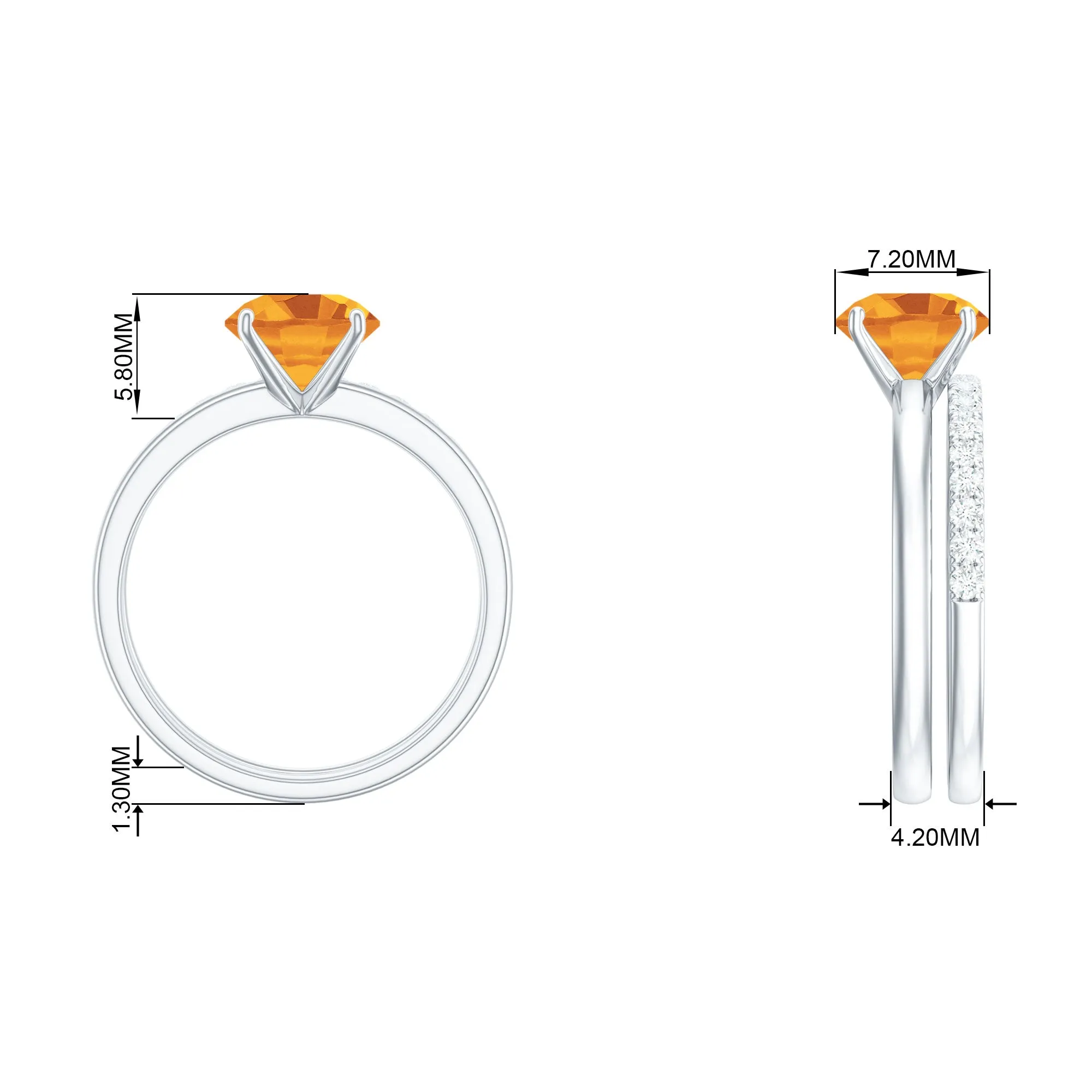 1.75 CT Round Citrine Solitaire and Moissanite Ring Set