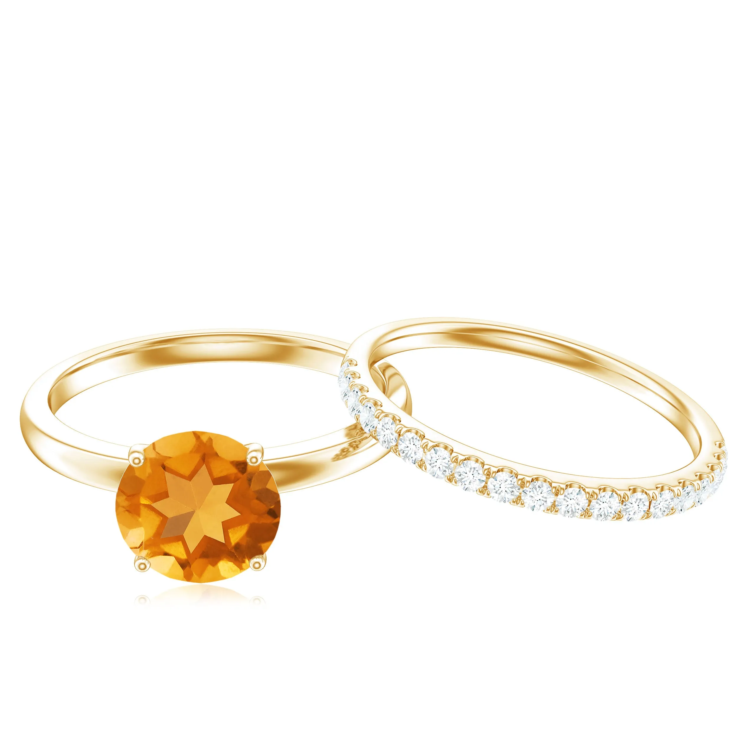 1.75 CT Round Citrine Solitaire and Moissanite Ring Set