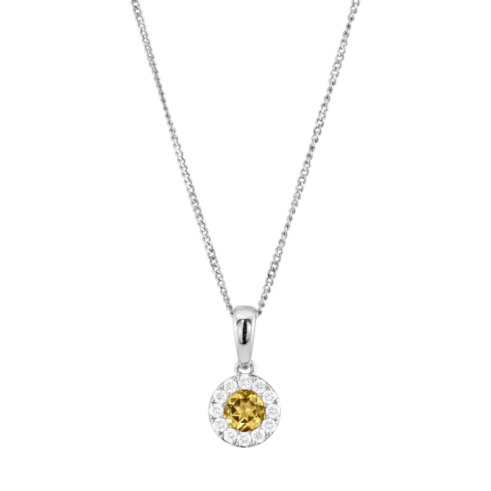 18ct White Gold 0.25ct Citrine And 0.14ct Diamond Cluster Pendant Only