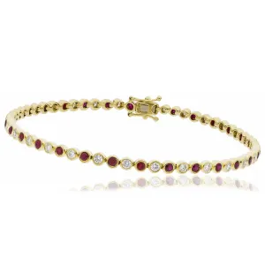 18ct Yellow Gold Ruby and Diamond Rubover Set Bracelet