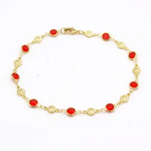 18K GOLD Filled High Polish Finsh RED CRYSTAL Flower ANKLE BRACELET