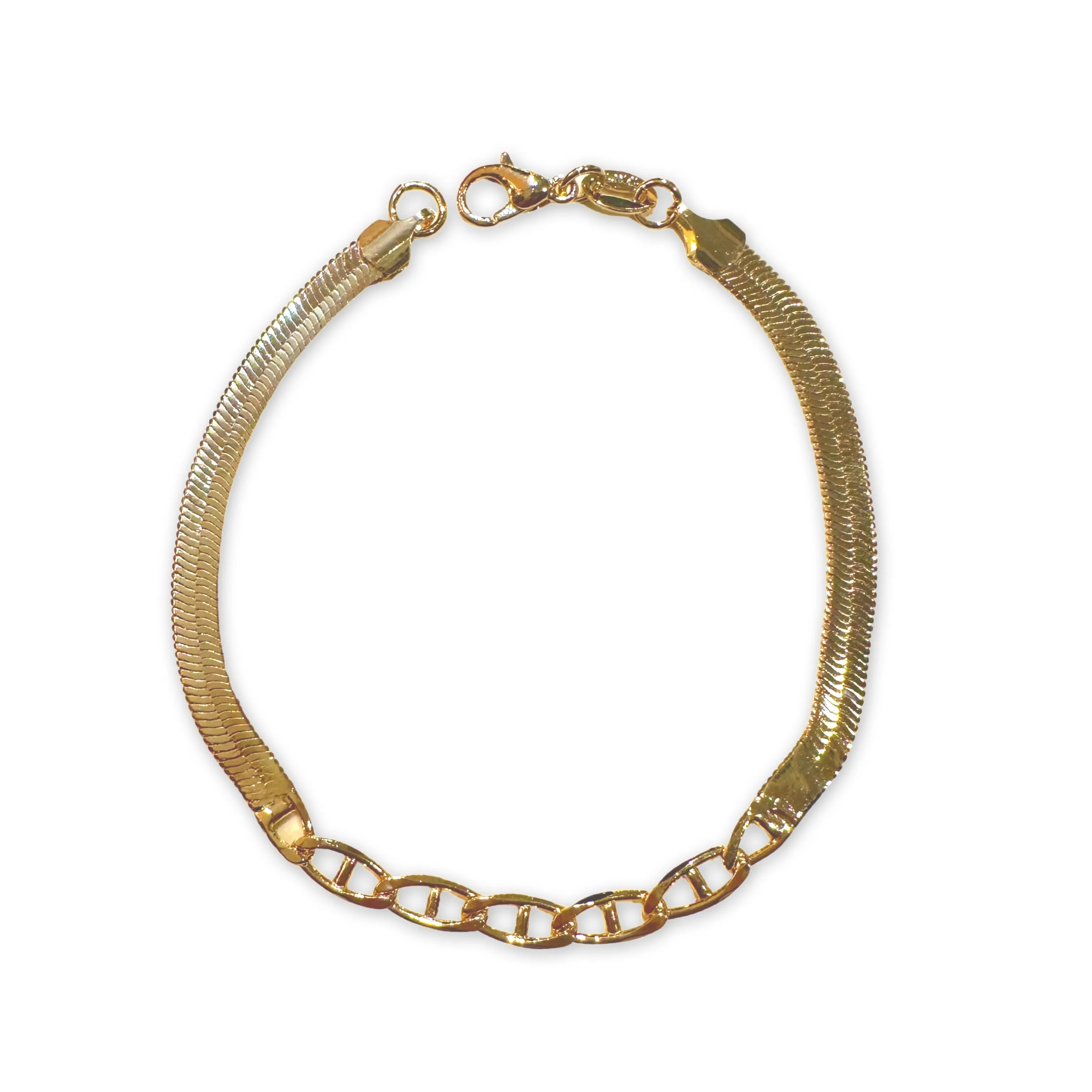 18K Gold Filled Mixed Herringbone Chain Bracelet