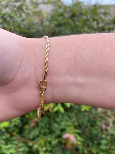 18K Gold Filled Rope Link Bracelet 7" For Women, Rope Link Chain