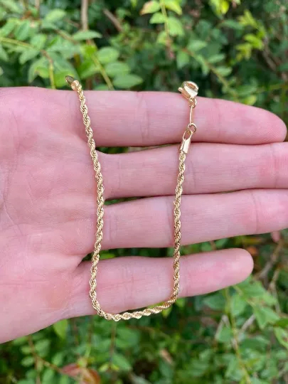 18K Gold Filled Rope Link Bracelet 7" For Women, Rope Link Chain