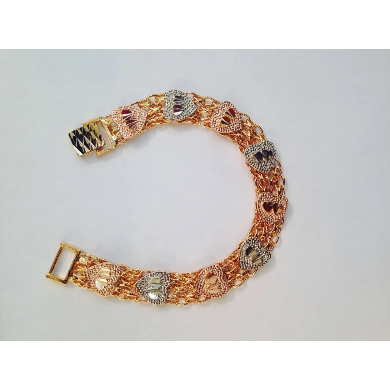 18k Gold Filled Tri Color Hearts Bezmar Bracelet