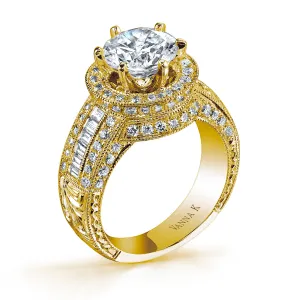 18K YELLOW GOLD HALO DIAMOND ENGAGEMENT RING