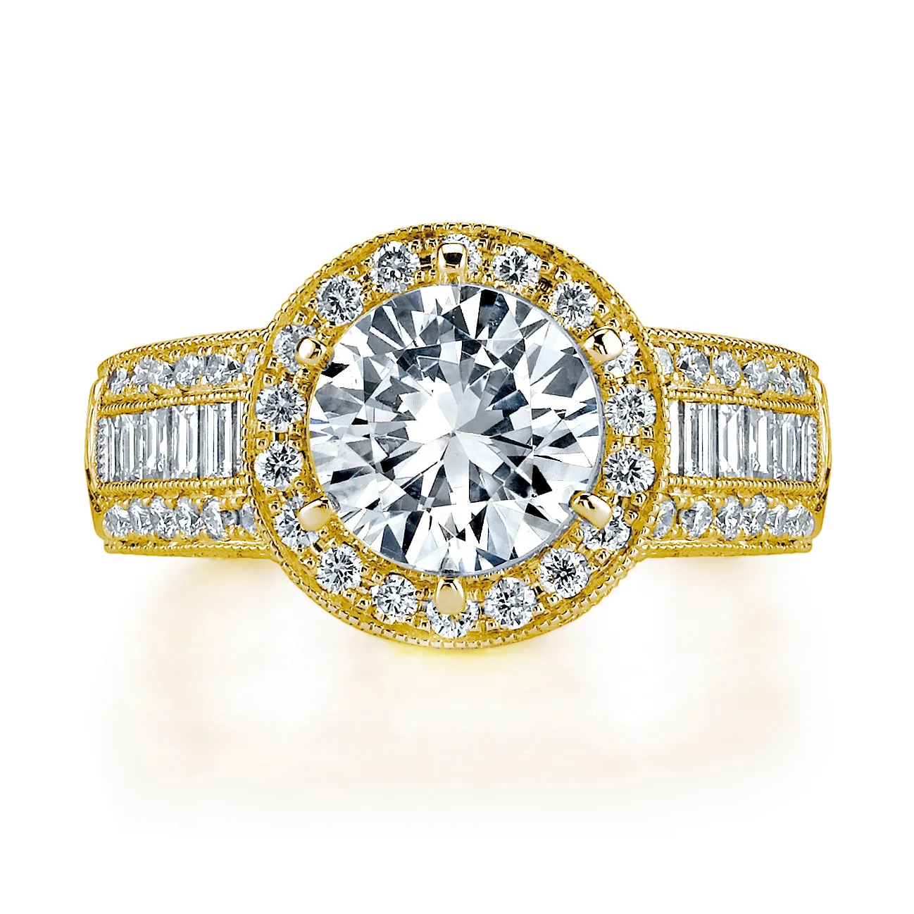 18K YELLOW GOLD HALO DIAMOND ENGAGEMENT RING