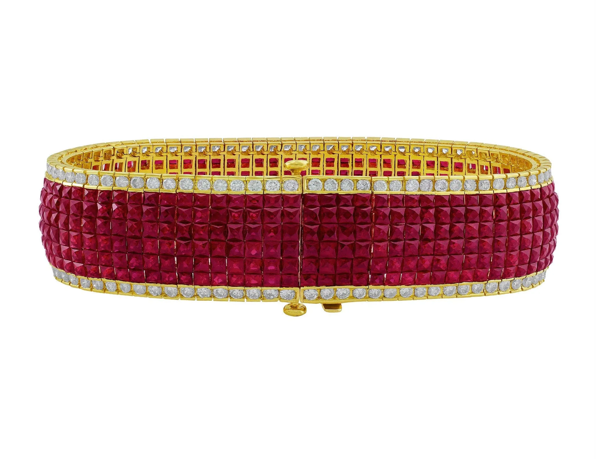 18kt Yellow Gold Diamond & Ruby Invisible Set Bracelet