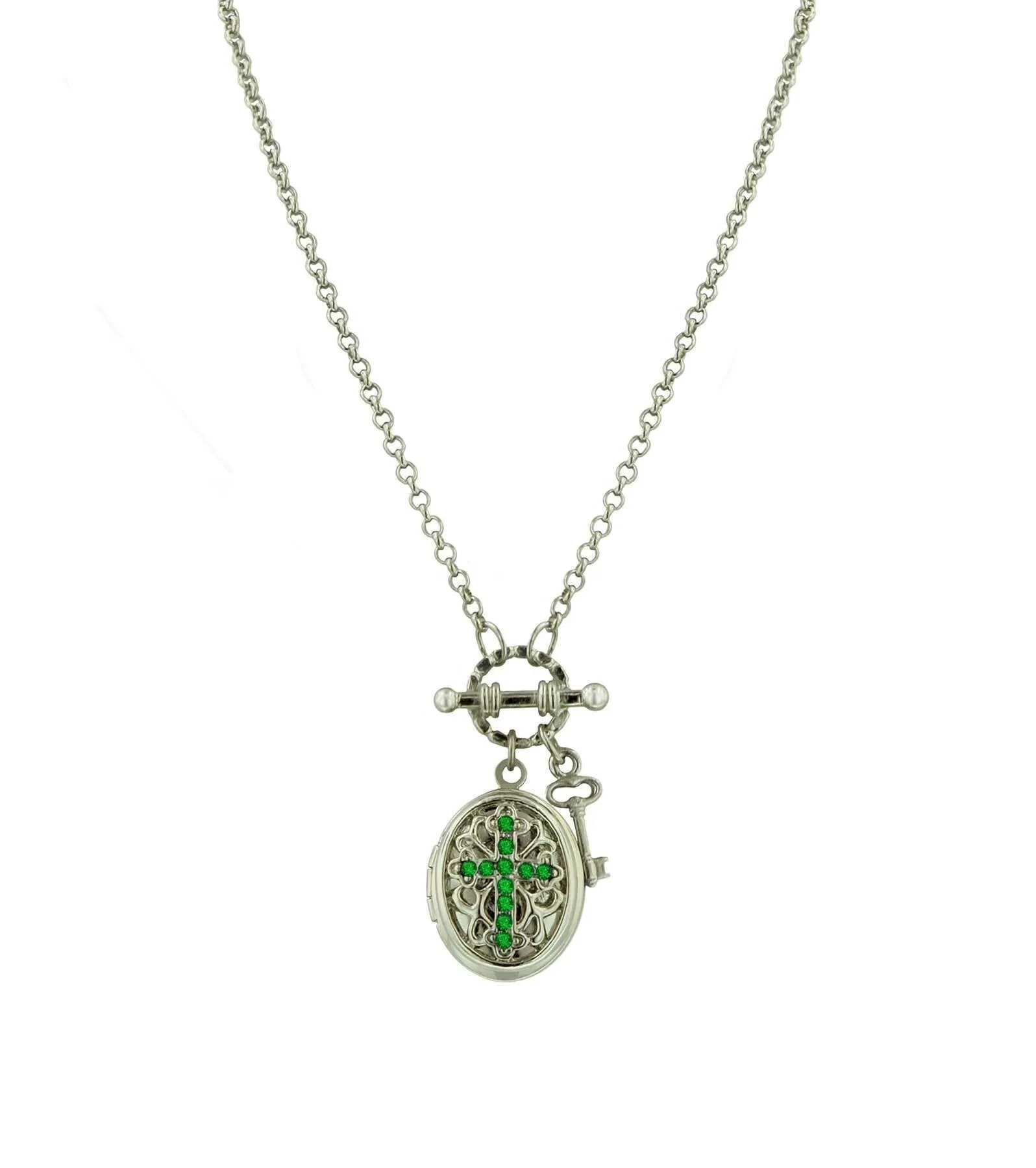 1928 Jewelry Birthstone Cross Locket Necklace 24"