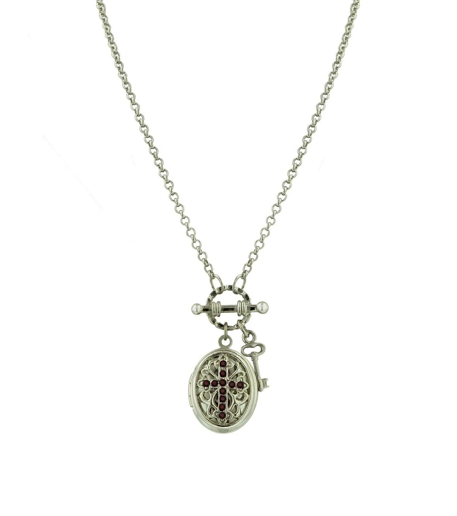 1928 Jewelry Birthstone Cross Locket Necklace 24"