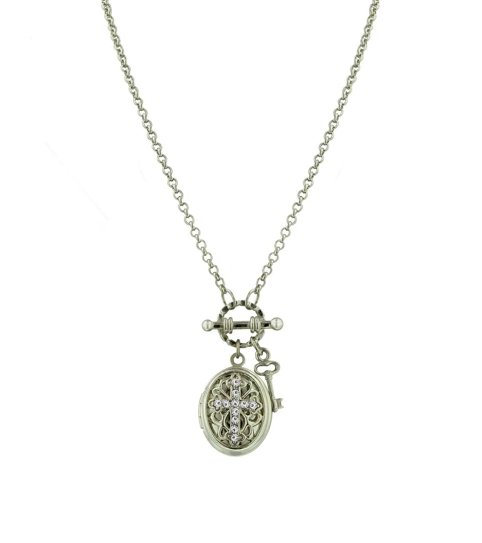 1928 Jewelry Birthstone Cross Locket Necklace 24"