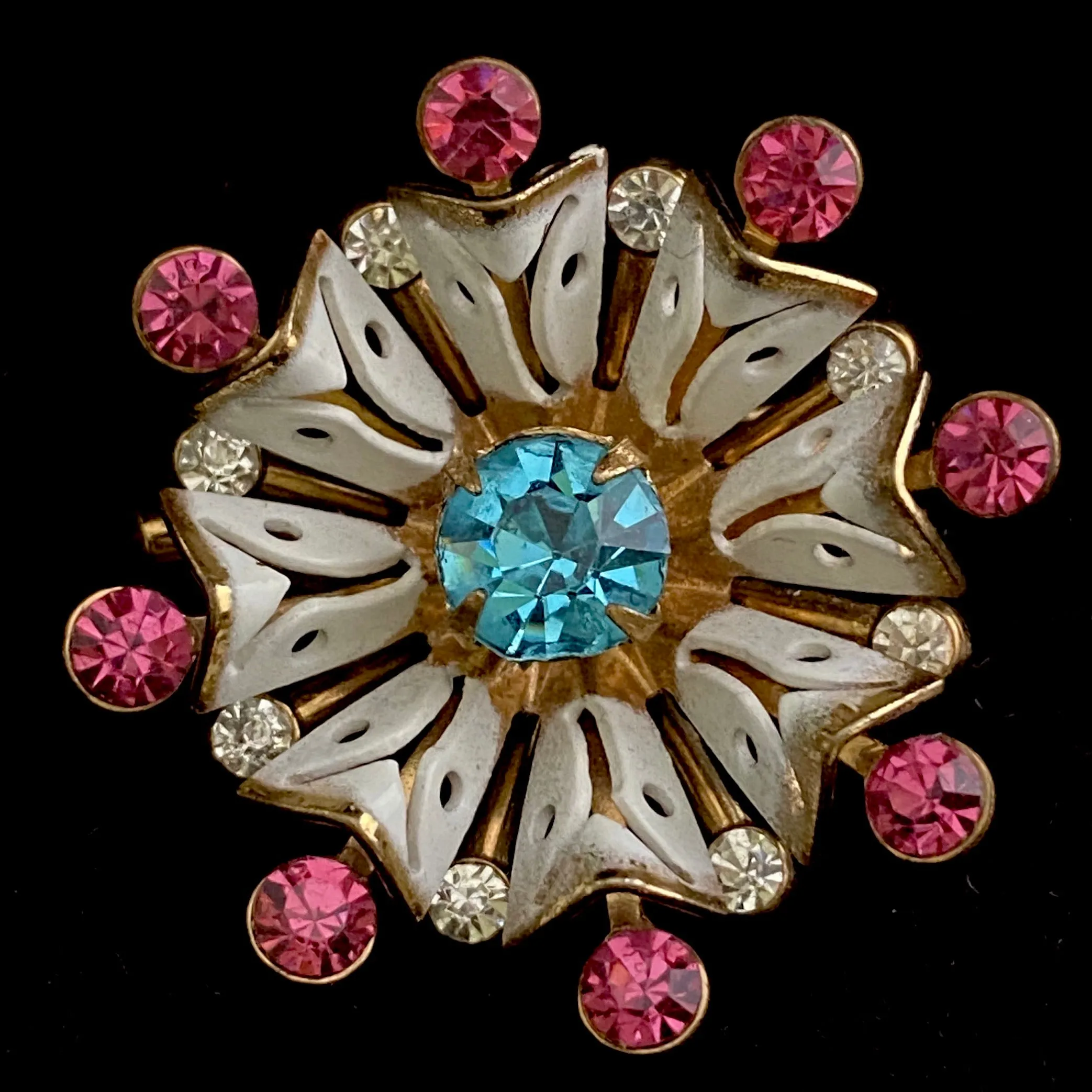 1950s Coro Rhinestone Flower Brooch