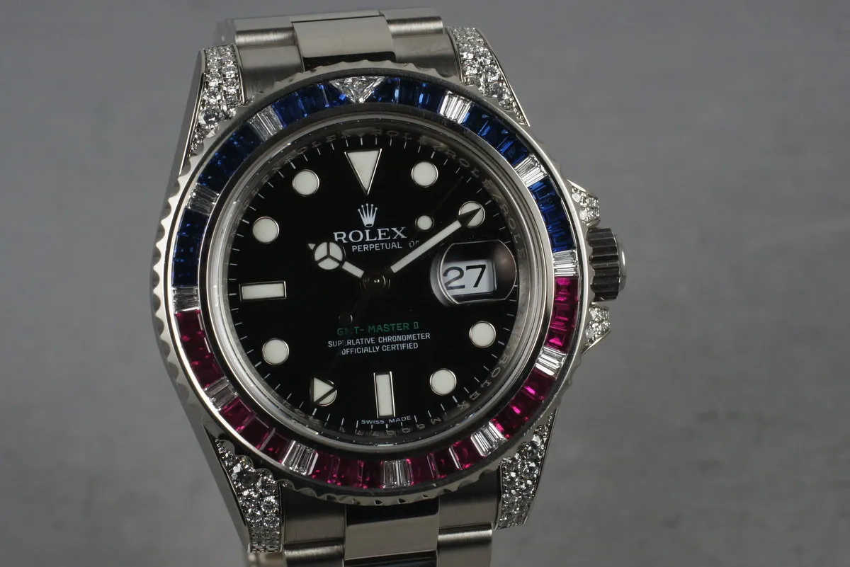 2007 Rolex GMT 18K 116759 with Factory Ruby, Sapphire, and Diamonds