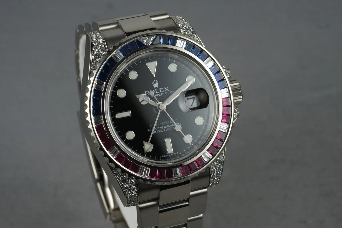 2007 Rolex GMT 18K 116759 with Factory Ruby, Sapphire, and Diamonds