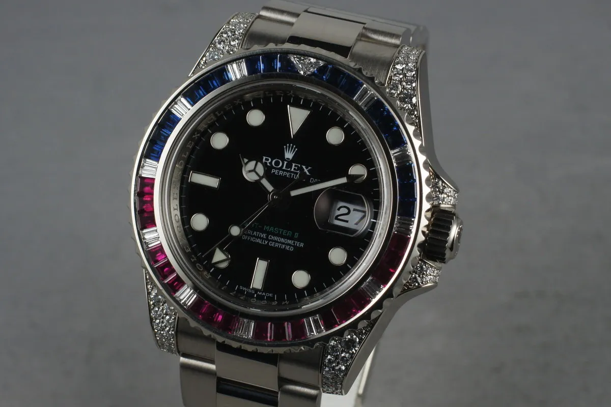 2007 Rolex GMT 18K 116759 with Factory Ruby, Sapphire, and Diamonds