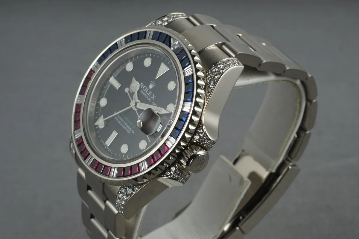 2007 Rolex GMT 18K 116759 with Factory Ruby, Sapphire, and Diamonds