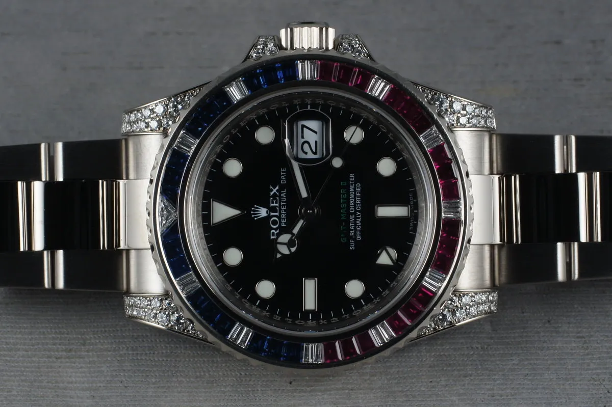 2007 Rolex GMT 18K 116759 with Factory Ruby, Sapphire, and Diamonds