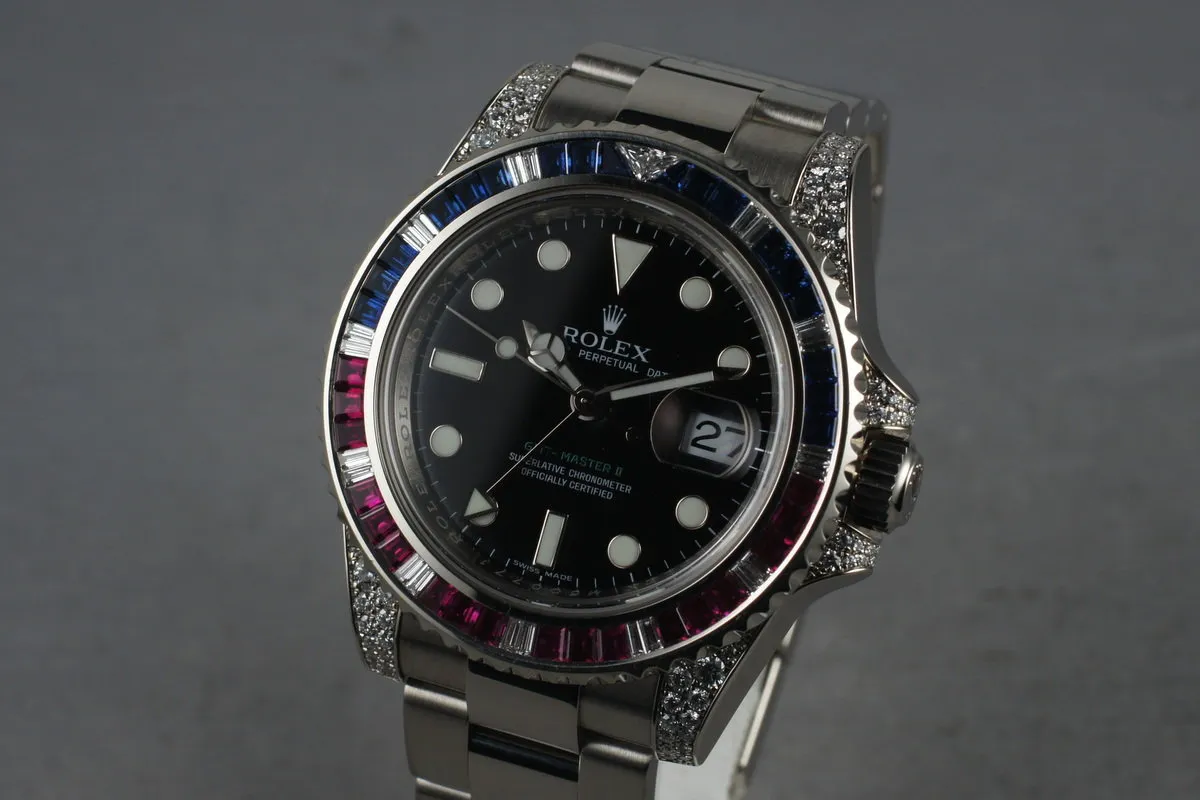 2007 Rolex GMT 18K 116759 with Factory Ruby, Sapphire, and Diamonds