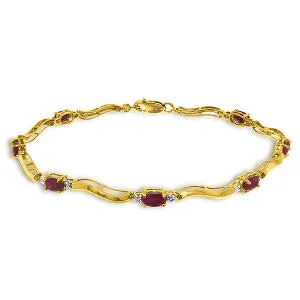 2.01 Carat 14K Solid Yellow Gold Tennis Bracelet Diamond Ruby