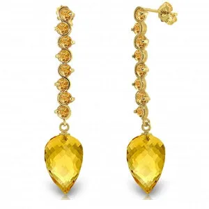 22.1 Carat 14K Solid Yellow Gold Drop Briolette Citrine Earrings