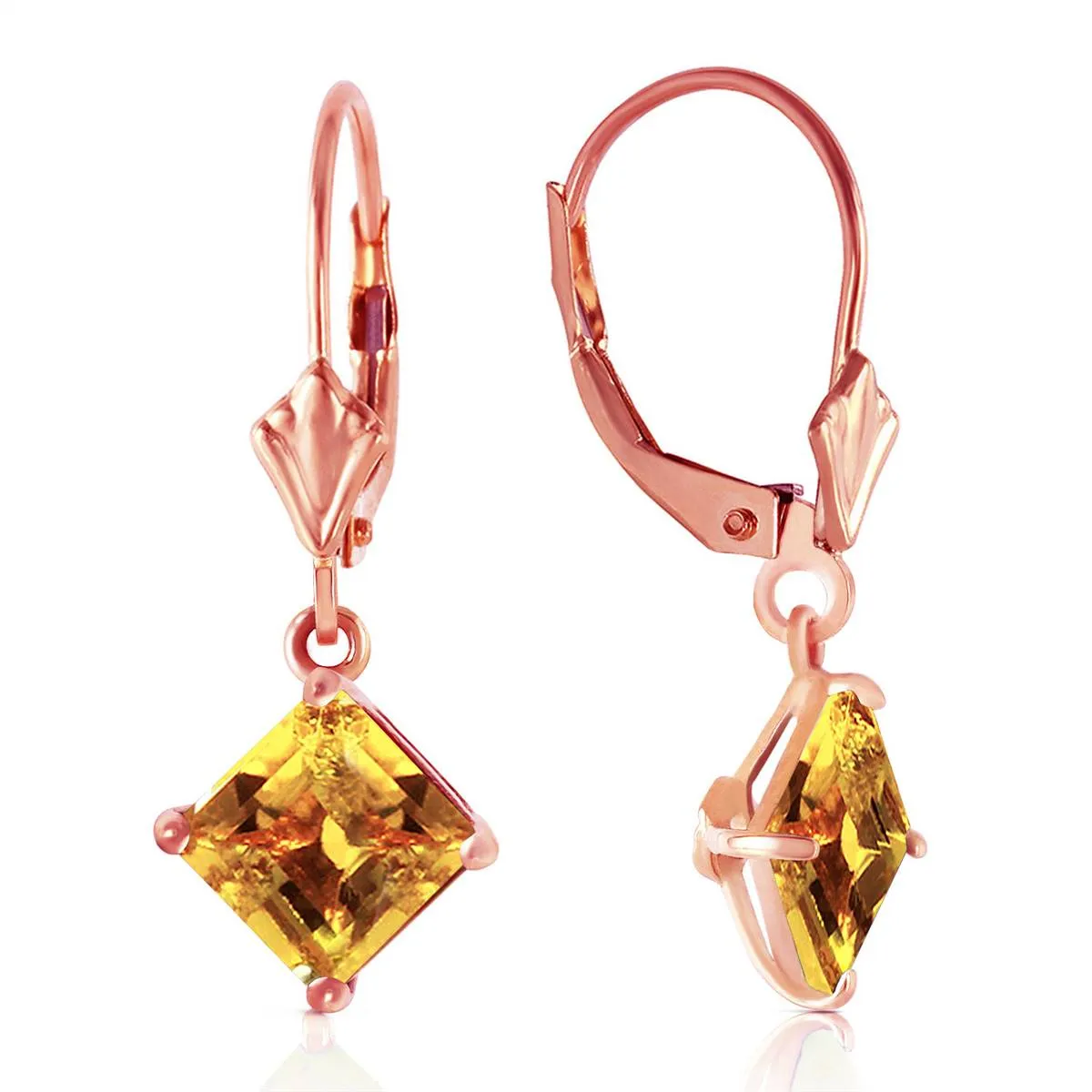 3.2 Carat 14K Solid Rose Gold Citrine Simplicity Earrings